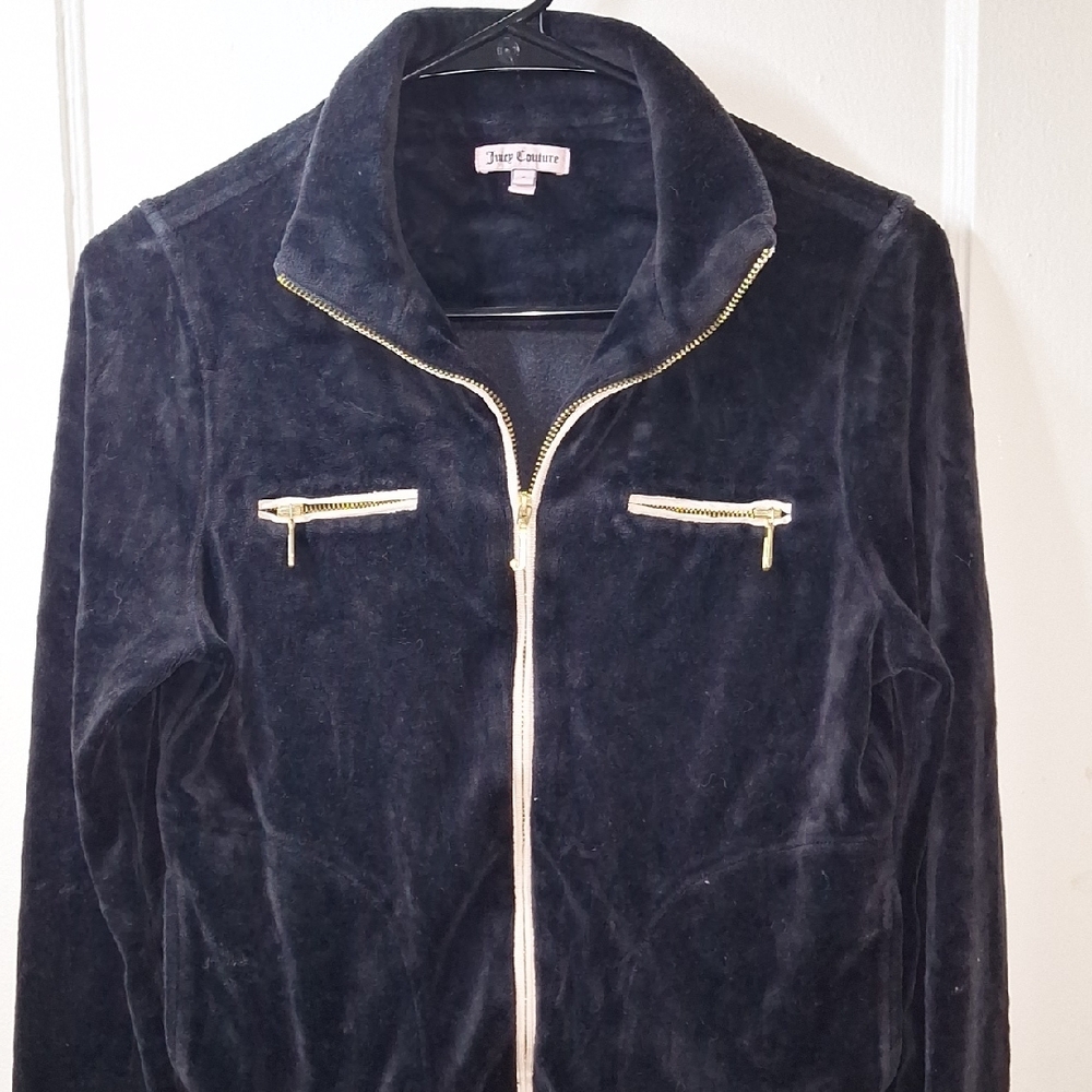 Juicy Couture Black Bomber Jacket with Stand-Up Collar